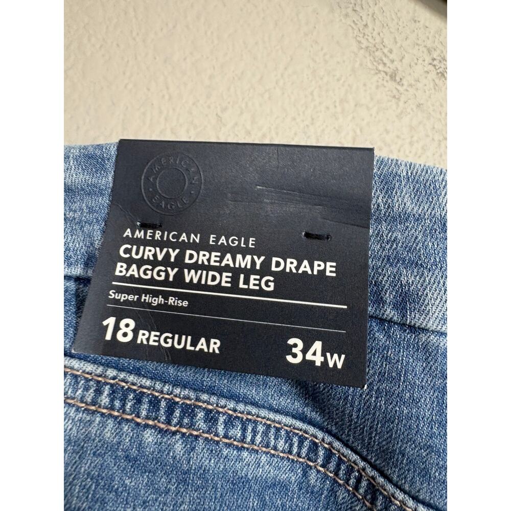 American Eagle Size 18 W34 Curvy Dreamy Drape Baggy Wide Leg Jeans Blue Stretch - Picture 10 of 12